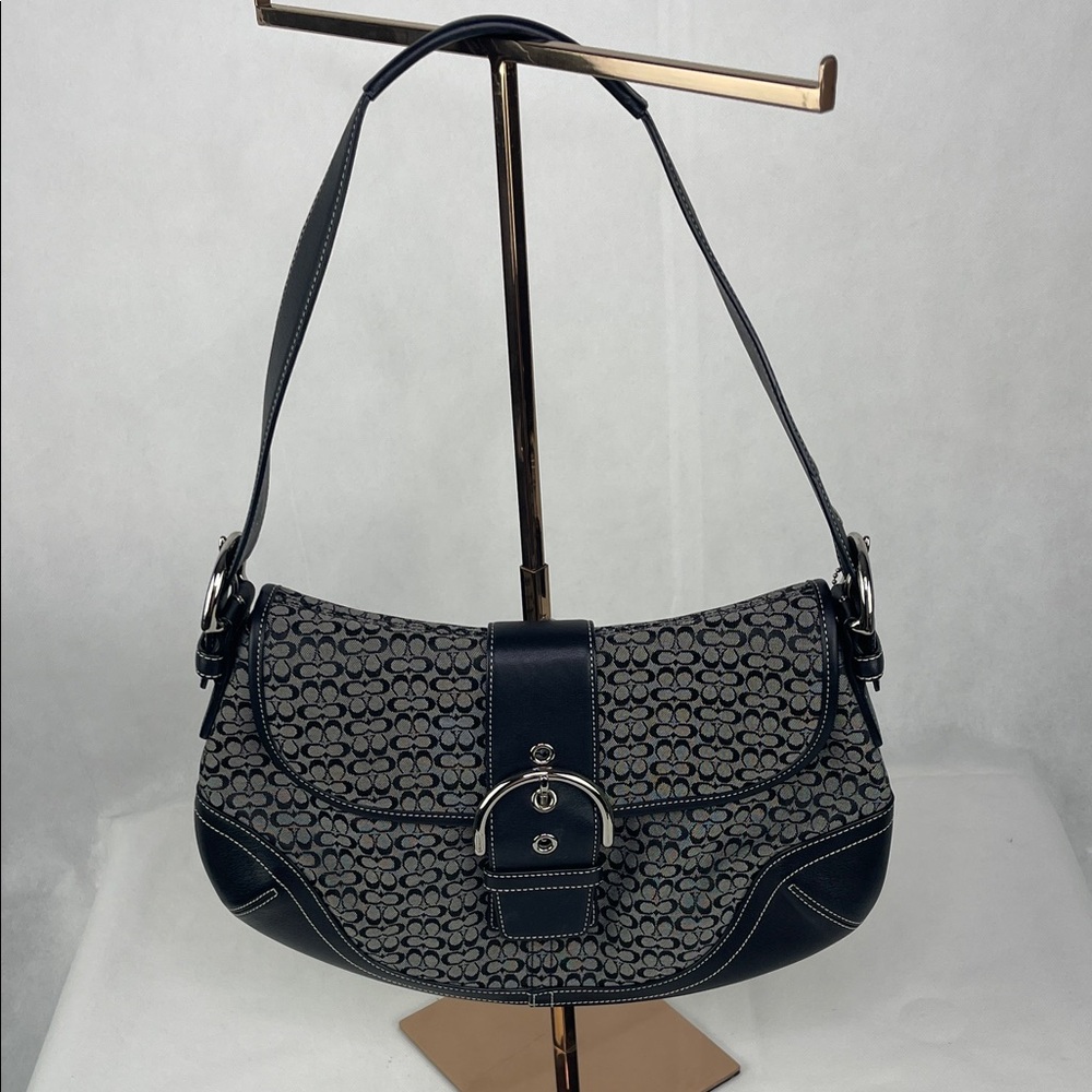 Coach Black Leather & Signature Fabric Shoulder Bag